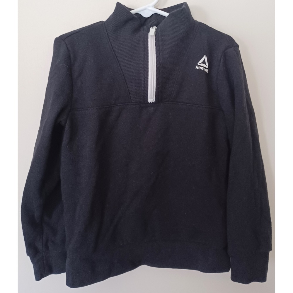 Reebok Quarter Zip Pullover Boys 5T Black Logo Fleece Sweatshirt Activewear